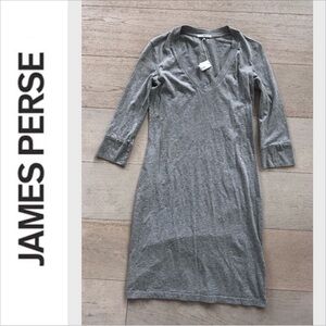 NWT James Perse V-Neck Casual Dress, Grey, Size 1 (Small)